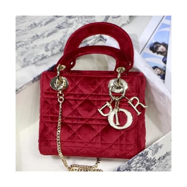 Dior 2019 Lady Dior Velvet Mini Tote Shoulder Bag… - 1