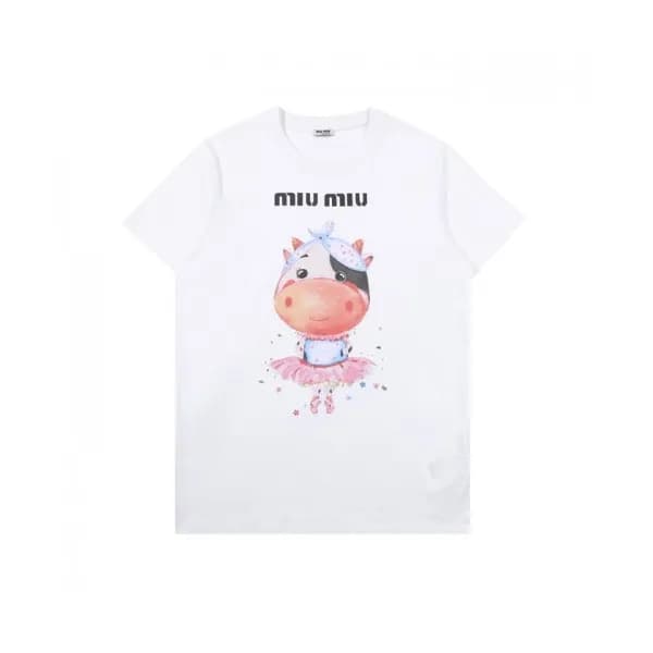 Miumiu 2020 Ladies Cotton Short Sleeved Tshirts - … - 1