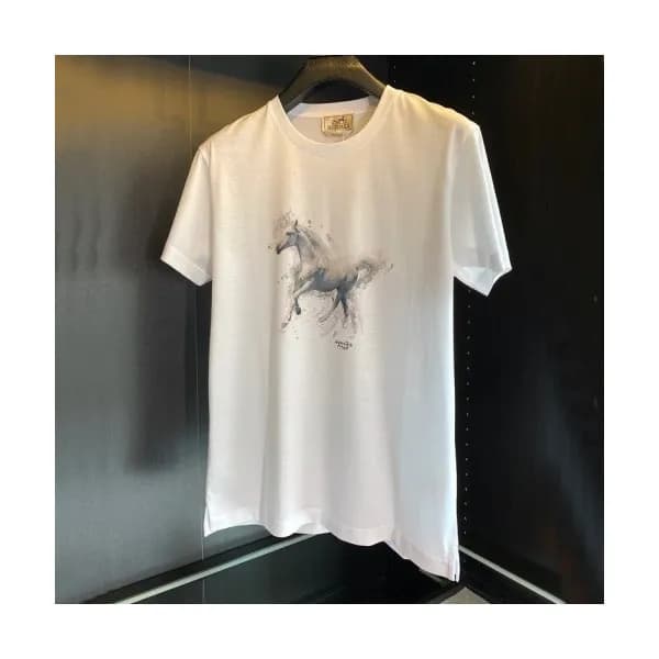 Hermes Mens Crew-neck Short Sleeved Tshirts White… - 1