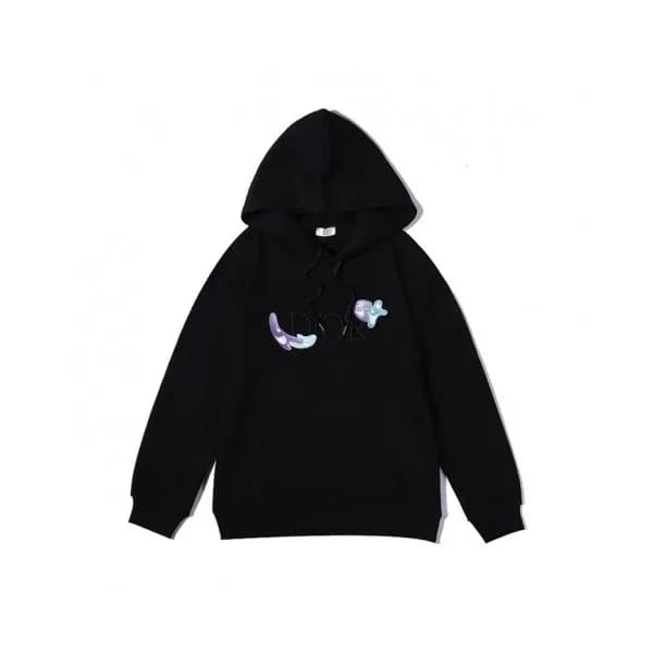 Dior Mm/Wm Logo Casual Cotton Hoodie Black - 디올 … - 1