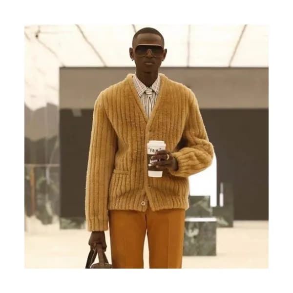 Louis vuitton Mens Monogram V-neck Cardigan Camel… - 1