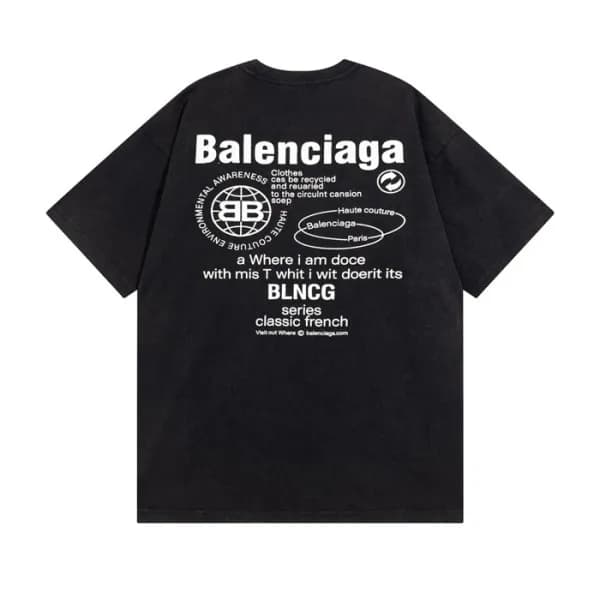 발렌시아가 남성 크루넥 블랙 반팔티 - Mens Black Tshirts - bal0161… - 1