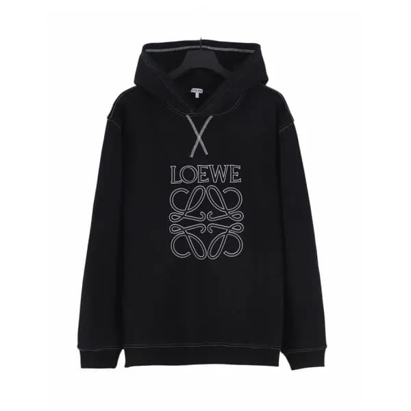 로에베 남/녀 캐쥬얼 블랙 후드티 - Unisex Black Hoodie - loe0640… - 1