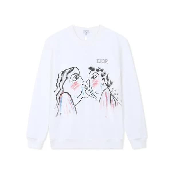 디올 남/녀 클래식 화이트 맨투맨 - Dior Unisex White Tshirts - d… - 1