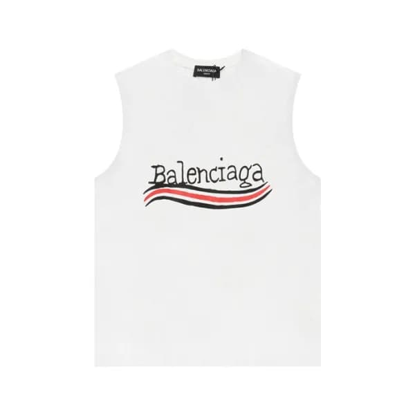 발렌시아가 남성 화이트 크루넥 나시 - Balenciaga Mens White Sleeve… - 1
