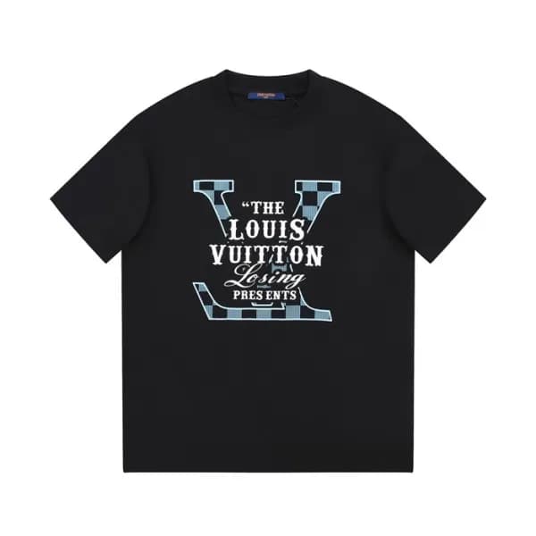 루이비통 남성 크루넥 블랙 반팔티 - Louis vuitton Mens Black Shor… - 1