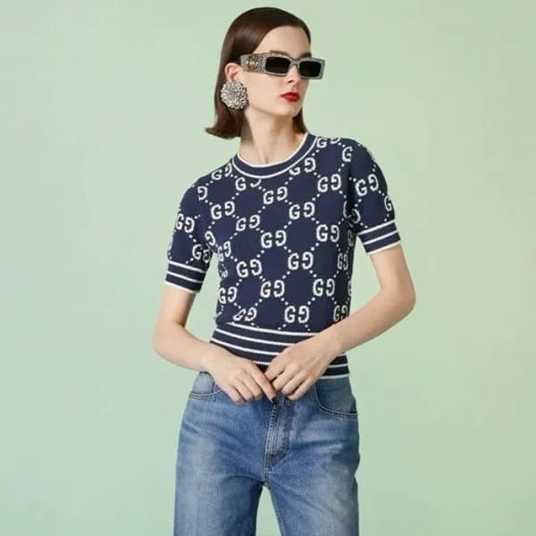 구찌 여성 블루 반팔 니트 - Gucci Womens Blue Knit - guc389x - 1
