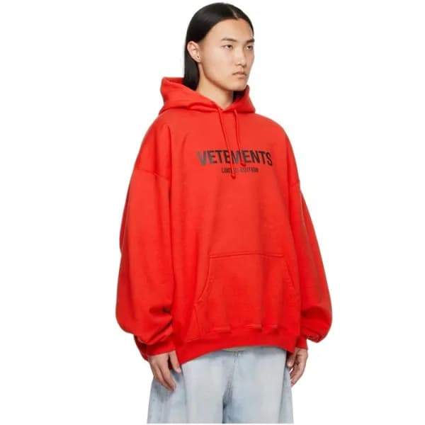 베트멍 남/녀 레드 후드티 - Vetements Unisex Red Hoodie - vec… - 1