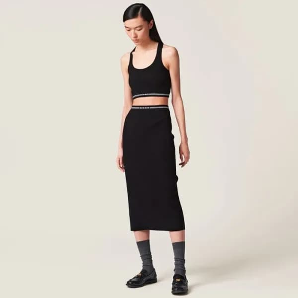 미우미우 여성 블랙 나시 - Miumiu Womens Sleeveless Tshirt - … - 1