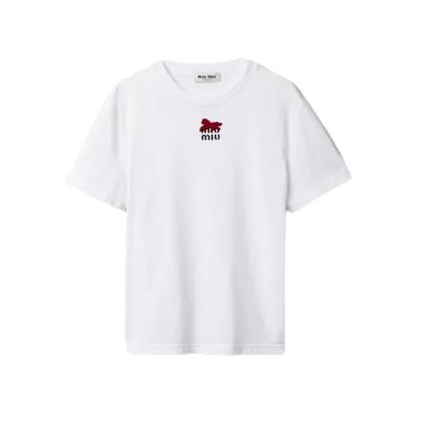 미우미우 여성 라운드 티셔츠 - Miumiu Womens Round Tshirt - mic… - 1