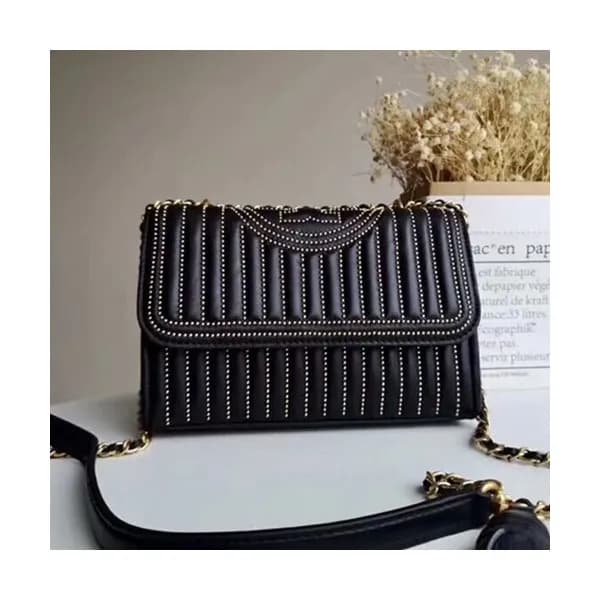 Tory Burch Leather Black Fleming Stud Small Conver… - 1