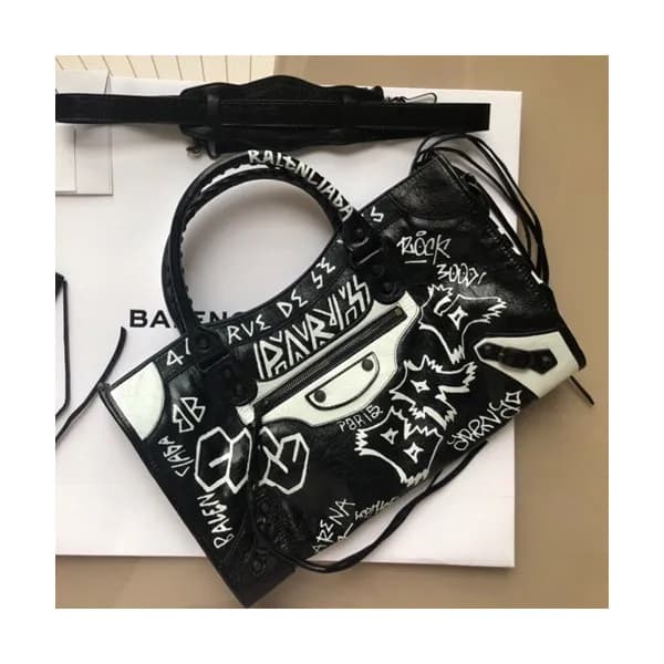 Balenciaga 2019 Graffiti Classic City Leather Larg… - 1