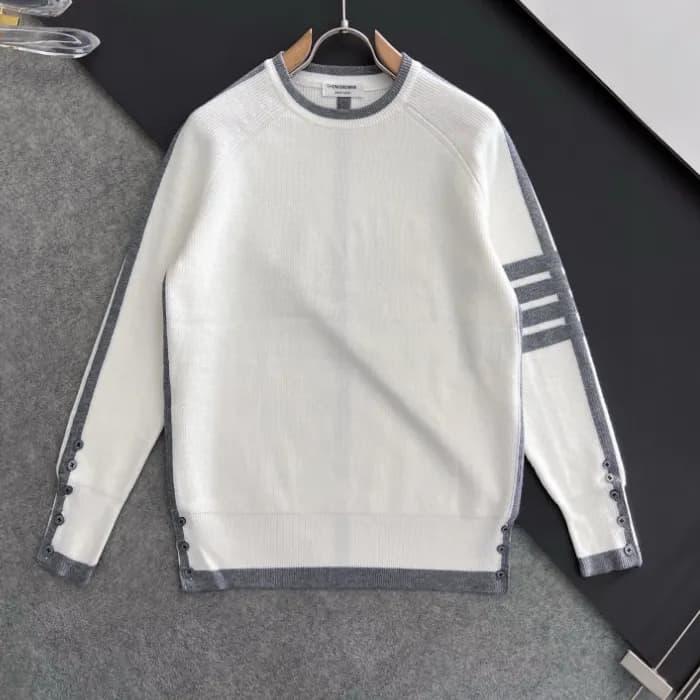톰브라운 남성 화이트 니트 - Thom Browne Mens White Knits - th… - 1
