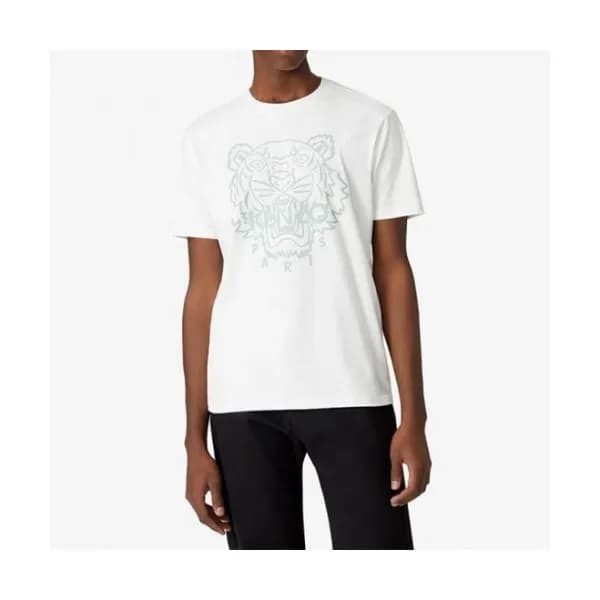 Kenzo Mens Tiger Cotton Short Sleeved Tshirts Whi… - 1