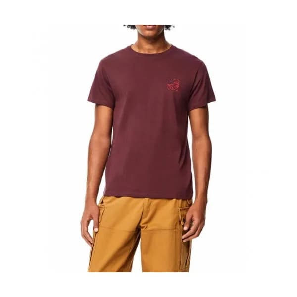 Loewe Mens Smile Short Sleeved Tshirts Burgundy -… - 1