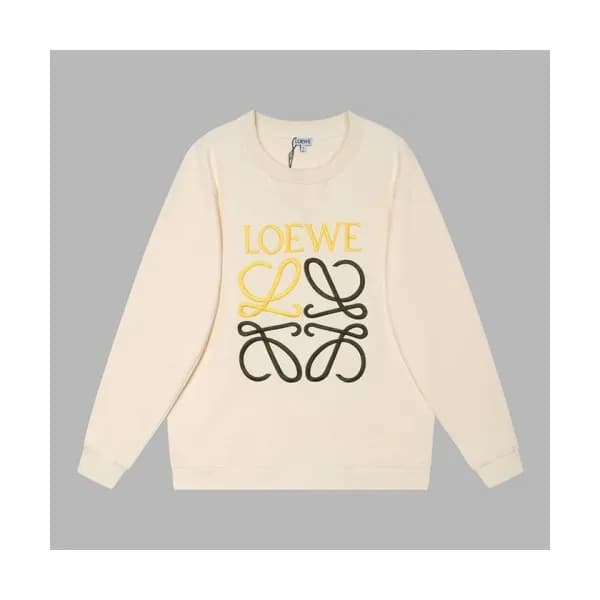 Loewe Mens Logo Crew-neck Cotton Tshirts Ivory - … - 1