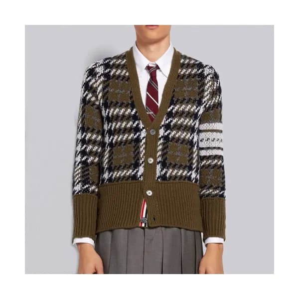 Thom Browne Mm/Wm Strap V-neck Cardigan Khaki - 톰… - 1