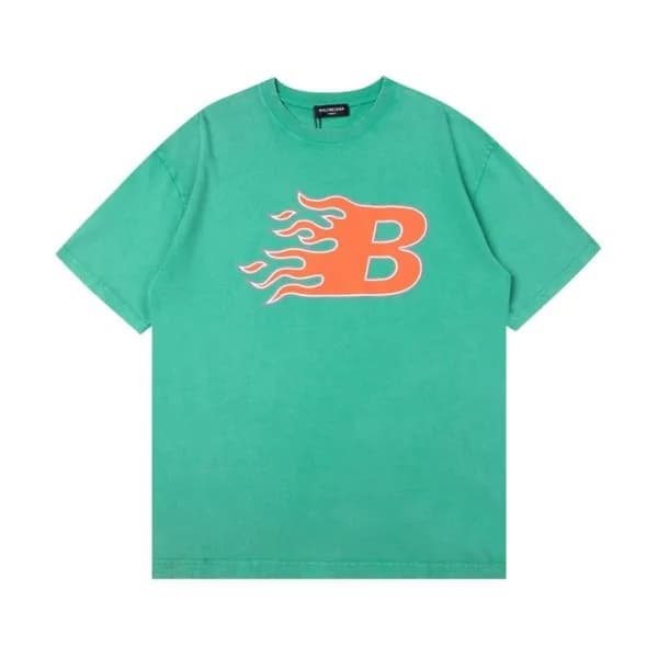 발렌시아가 남성 크루넥 그린 반팔티 - Mens Green Tshirts - bal0135… - 1