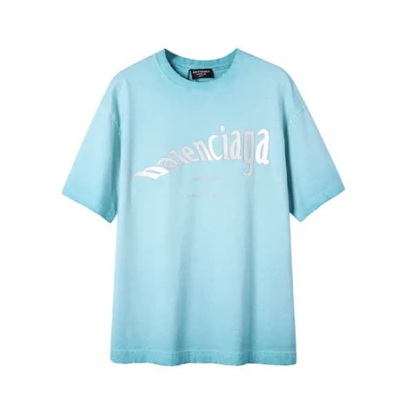 발렌시아가 남성 크루넥 블루 반팔티 - Mens Blue Tshirts - bal01381… - 1
