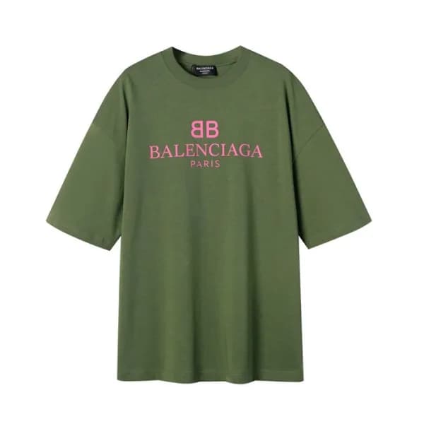 발렌시아가 남성 크루넥 그린 반팔티 - Mens Green Tshirts - bal0160… - 1