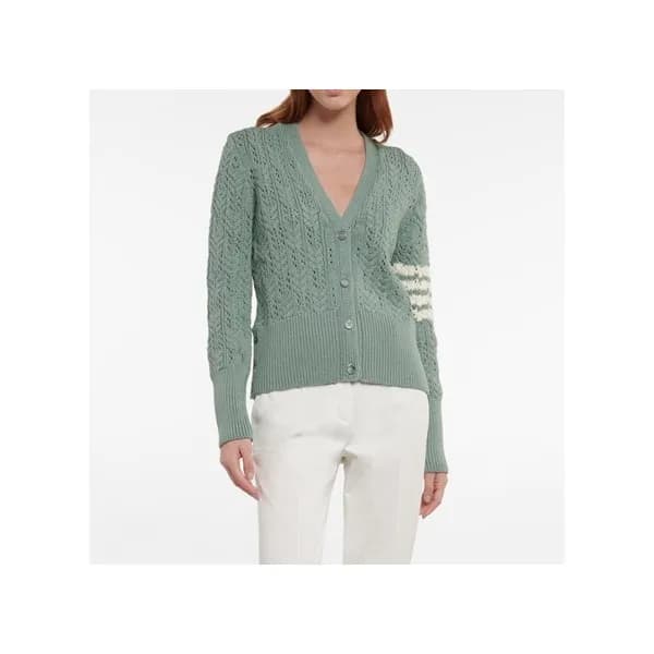 톰브라운 여성 브이넥 민트 가디건 - Thom Browne Womens Mint Cardi… - 1