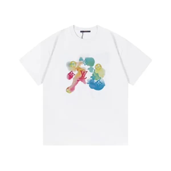 루이비통 남성 화이트 크루넥 반팔티 - Louis vuitton Mens White Sho… - 1