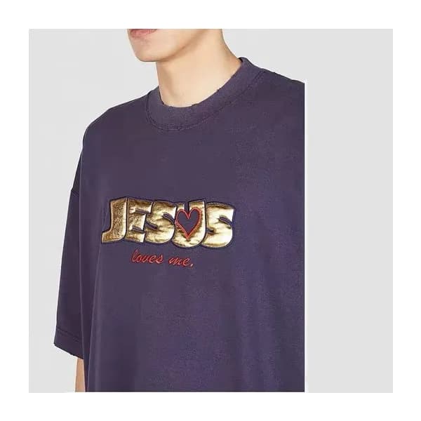 베트멍 남/녀 트렌디 네이비 반팔티 - Vetements Unisex Navy Tshirt… - 1