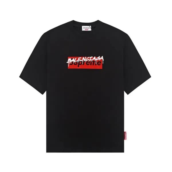 발렌시아가 남성 크루넥 블랙 반팔티 - Balenciaga Mens Black Short … - 1