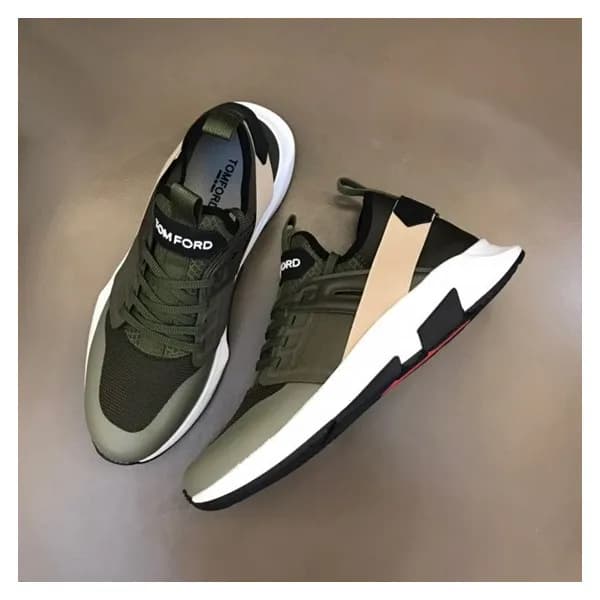 톰포드 남성 캐쥬얼 카키 스니커즈 - Tom Ford Mens Khaki Sneakers … - 1