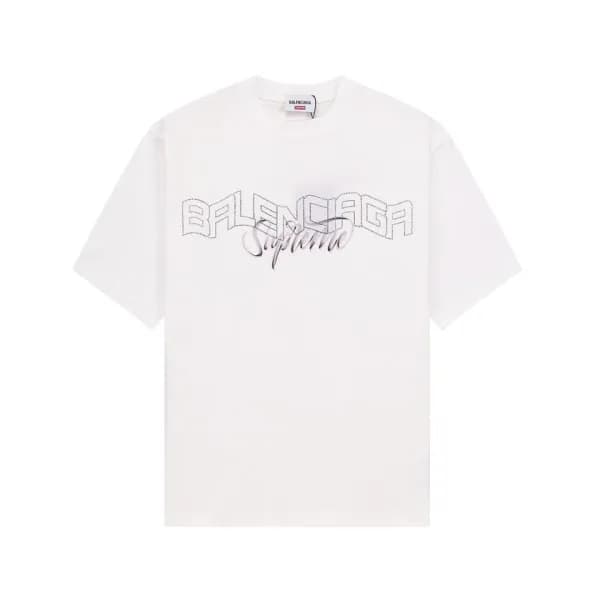 발렌시아가 남성 화이트 크루넥 반팔티 - Balenciaga Mens White Short… - 1