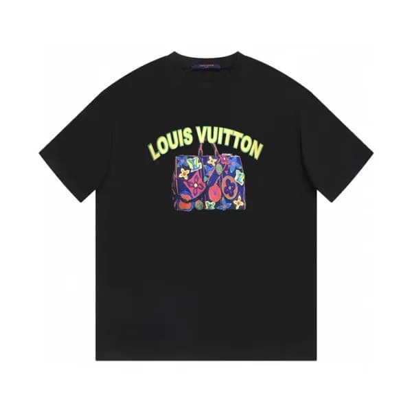 루이비통 남성 블랙 크루넥 반팔티 - Louis vuitton Mens Black Shor… - 1