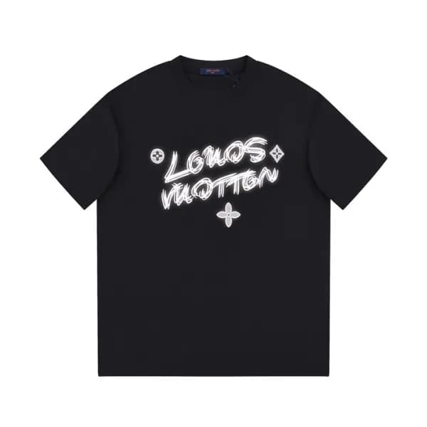 루이비통 남성 크루넥 블랙 반팔티 - Louis vuitton Mens Black Shor… - 1