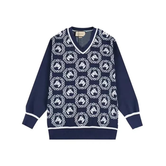 구찌 남성 캐쥬얼 브이넥 네이비 니트 - Gucci Mens Navy Knits - gu1… - 1