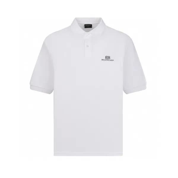 발렌시아가 남성 화이트 반팔 폴로 티셔츠 - Balenciaga Mens White Tsh… - 1