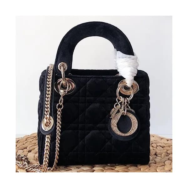 Dior 2019 Lady Dior Velvet Mini Tote Shoulder Bag… - 1