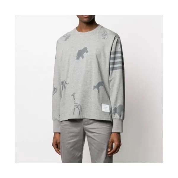 Thom Browne Mens Strap Crew-neck Cotton Tshirts G… - 1
