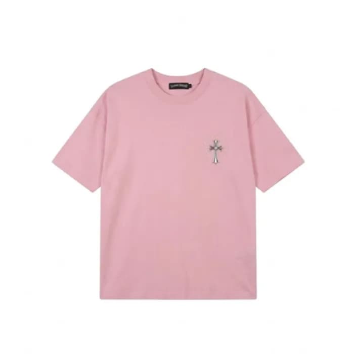 크롬하츠 크루넥 핑크 반팔티 - Chrome Hearts Mens Pink Tshirts… - 1