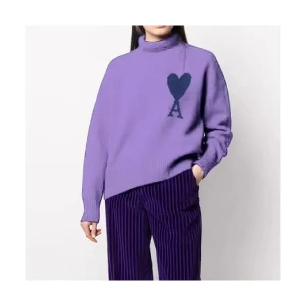 Ami Mm/Wm Logo Casual Turtle-neck Sweaters Purple … - 1