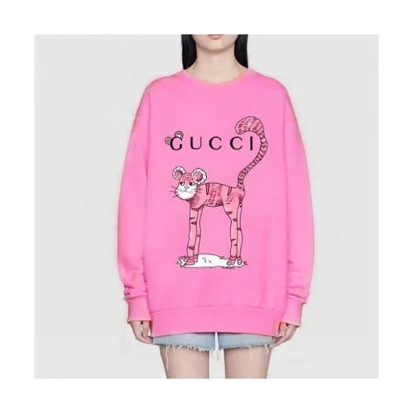 Gucci Womens Logo Crew-neck Cotton Tshirts Pink -… - 1