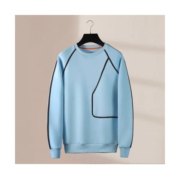 Hermes Mens Crew-neck Casual Cotton Tshirts Blue … - 1
