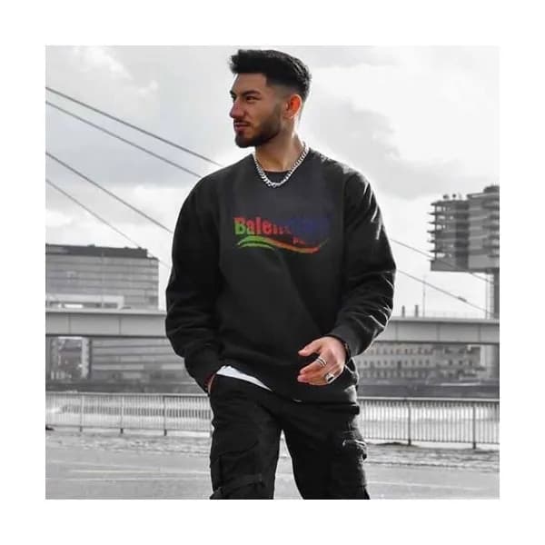 Balenciaga Mens Logo Crew-neck Cotton Tshirts Bl… - 1