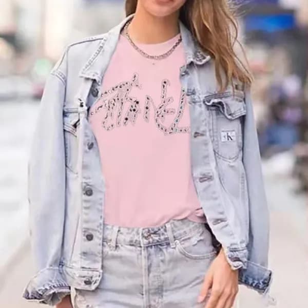 샤넬 여자 크루넥 핑크 반팔티 - Womens Pink Tshirts - chl0864x - 1
