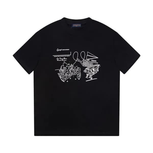 루이비통 남성 블랙 크루넥 반팔티 - Louis vuitton Mens Black Shor… - 1