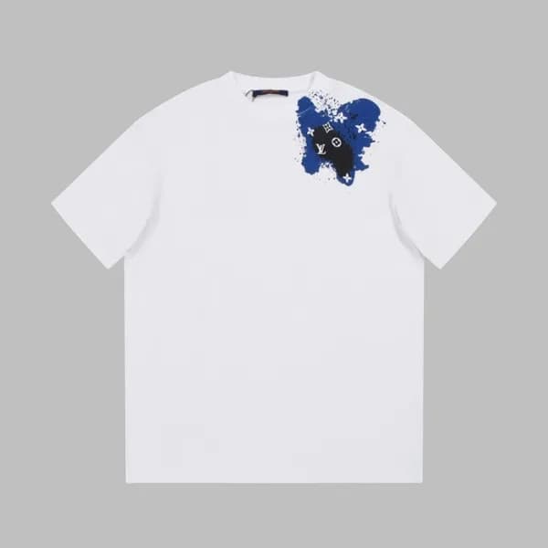 루이비통 남성 화이트 크루넥 반팔티 - Louis vuitton Mens White Sho… - 1