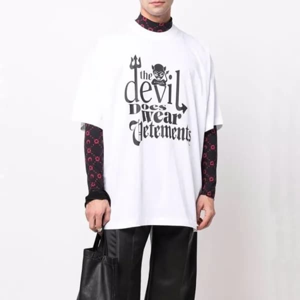 베트멍 남/녀 트렌디 화이트 반팔티 - Vetements Unisex White Tshir… - 1