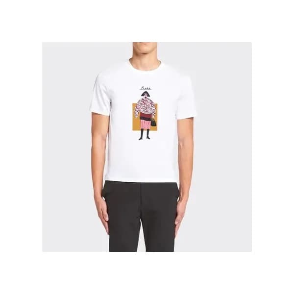 프라다 남성 크루넥 화이트 반팔티 - Prada Mens White Short sleeve… - 1