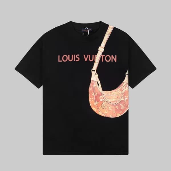 루이비통 남성 블랙 크루넥 반팔티 - Louis vuitton Mens Black Shor… - 1