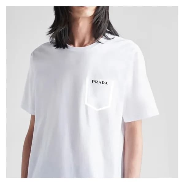 프라다 남성 크루넥 화이트 반팔티 - Prada Mens White Short sleeve… - 1