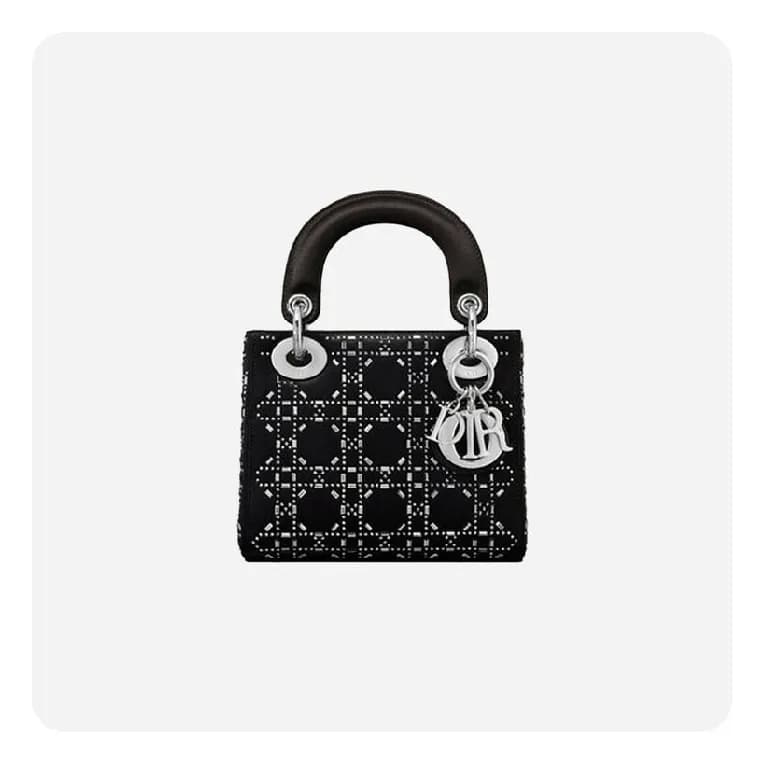 디올 여성 블랙 라인 스톤 까나쥬 새틴 레이디백 미니 - Dior Line Stone Ca… - 1