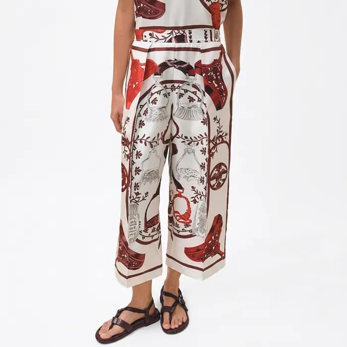 에르메스 여성 실크 프린트 와이드 팬츠 - Hermes Womens Silk Printed… - 1